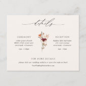 Boho Wildbloemen Herfst Bruiloft Details Informatiekaartje (Voorkant)