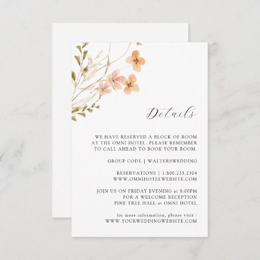 Boho-wildbloemen Huwelijksbijlagekaart Informatiekaartje (Voorkant / Achterkant)