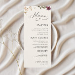 Boho Wildbloemen Ivoor Cream Bruiloft Drie gangen Menu<br><div class="desc">Dit elegante huwelijksmenu met aangepaste tekst,  modern script en wilde bloemen zou een prachtige toevoeging aan uw feest maken! Wijzig de tekst eenvoudig door te klikken op de "personaliseer deze sjabloon" optie.</div>