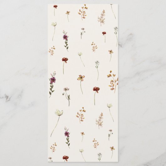 Boho Wildbloemen Ivoor Cream Bruiloft Drie gangen Menu (Achterkant)