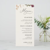 Boho Wildbloemen Ivoor Cream Bruiloft Drie gangen Menu (Staand voorkant)