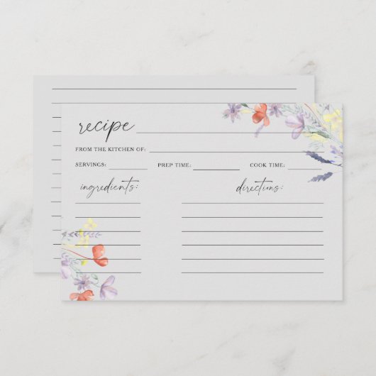 Boho Wildbloemen Kaart voor het recept (Voorkant / Achterkant)
