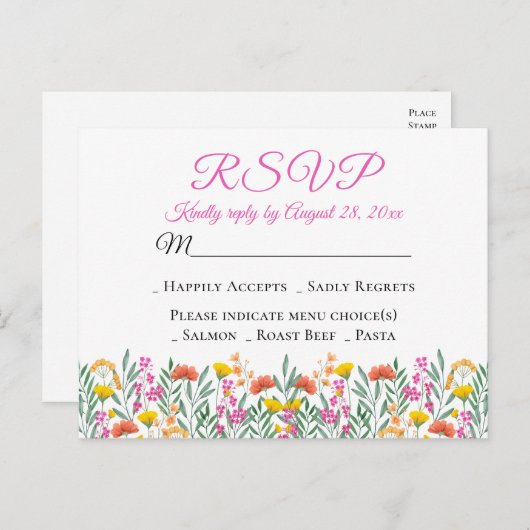 Boho Wildbloemen Lente Bloemen Bruiloft RSVP Uitnodiging Briefkaart (Voorkant / Achterkant)
