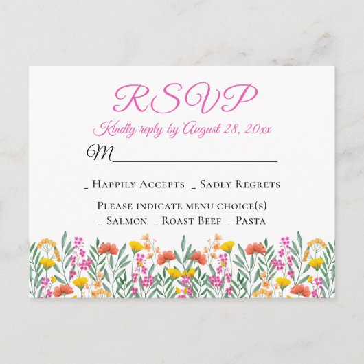 Boho Wildbloemen Lente Bloemen Bruiloft RSVP Uitnodiging Briefkaart (Voorkant)