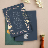 Boho Wildbloemen Lijst Navy RSVP QR Code Bruiloft Kaart