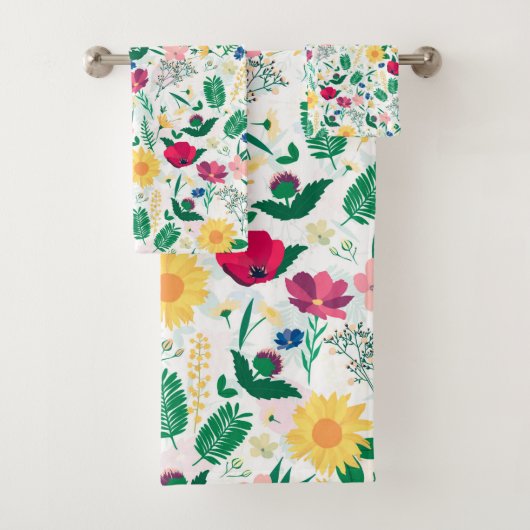 Boho Wildbloemen Meadow Floral Design Bad Handdoek (Insitu)