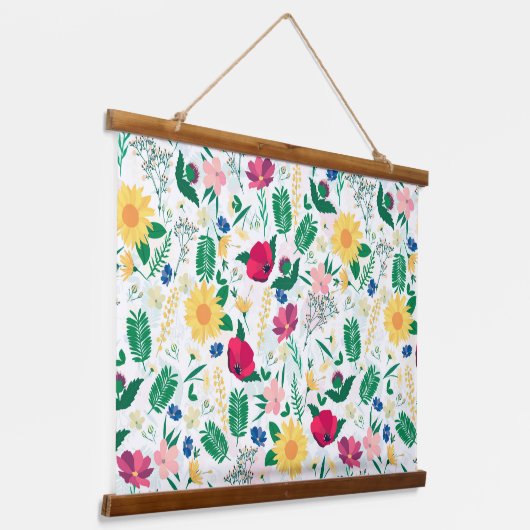 Boho Wildbloemen Meadow Floral Design Hangend Wandkleed (Gebogen)