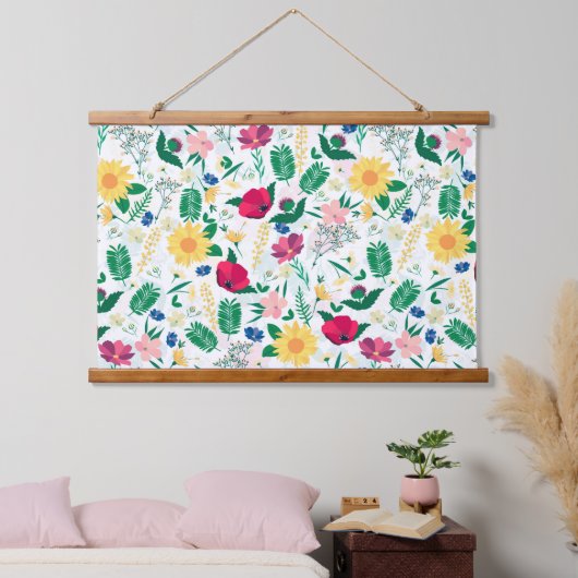 Boho Wildbloemen Meadow Floral Design Hangend Wandkleed (Slaapkamer)