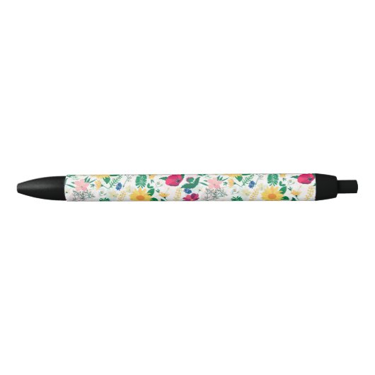 Boho Wildbloemen Meadow Floral Design Zwarte Inkt Pen (Voorkant)