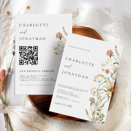 Boho Wildbloemen Minimale QR Code Wedding Kaart