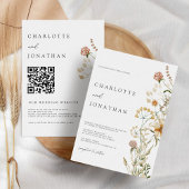 Boho Wildbloemen Minimale QR Code Wedding Kaart