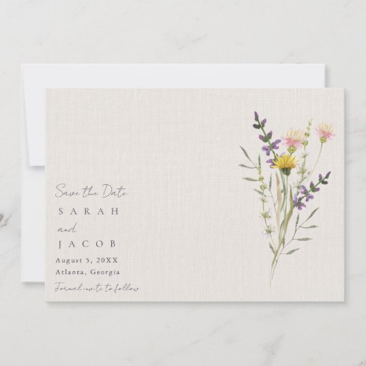 Boho Wildbloemen Minimalistische bruiloft Save The Date (Voorkant)