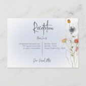 Boho Wildbloemen Modern Blauw Receptie Bruiloft Informatiekaartje (Voorkant)