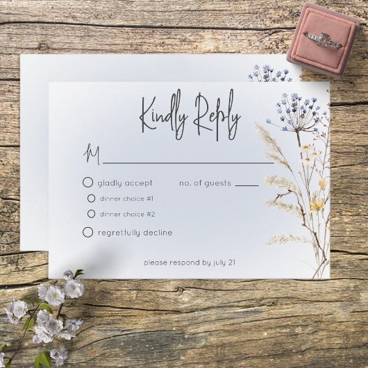 Boho Wildbloemen Modern Blue Response Kaart