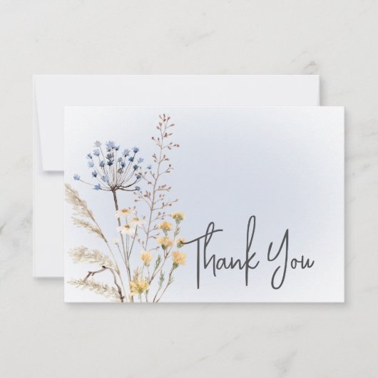 Boho Wildbloemen Modern Blue Wedding Bedankt (Voorkant)