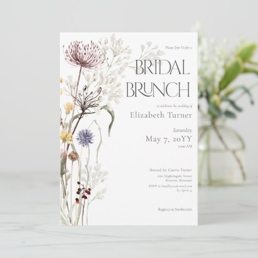 Boho Wildbloemen Moderne Bloemen Bruidsbrunch Kaart (Staand voorkant)