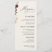 Boho Wildbloemen Monogram Bruiloft Drie gangen Menu (Voorkant)