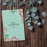 Boho Wildbloemen - Naam Planner<br><div class="desc">Mooie boho planner in bord blauwgroen met handgetekende wilde bloemen in roze,  violet,  perzik en wit,  en bessen en bladeren. Personaliseer met jouw naam!</div>