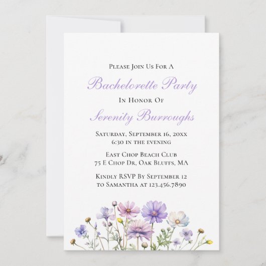 Boho Wildbloemen Paarse Bloemen Bachelorette Party Kaart (Voorkant)