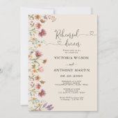 Boho Wildbloemen repetitie diner uitnodiging (Voorkant)