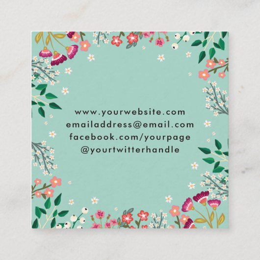 Boho Wildbloemen - Robin's Egg Blue Vierkante Visitekaartje (Achterkant)