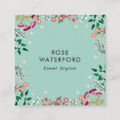 Boho Wildbloemen - Robin's Egg Blue Vierkante Visitekaartje (Voorkant)