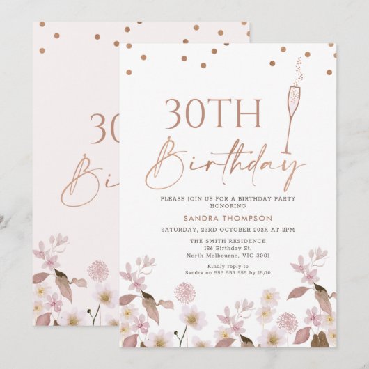 Boho Wildbloemen Roos Gold Any Age Verjaardag Kaart (Voorkant / Achterkant)