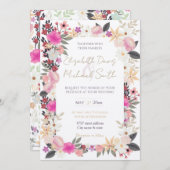 Boho Wildbloemen Roze Bloemen Kaart (Voorkant / Achterkant)