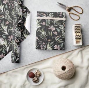 Boho Wildbloemen Stoffig Roze Salie Groen Zwart Cadeaupapier