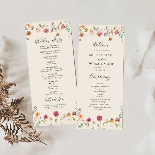 Boho Wildbloemen Trouwprogramma Programmakaart