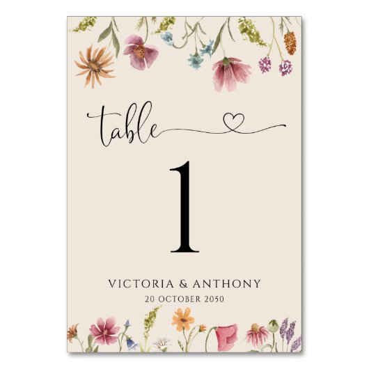 Boho Wildbloemen Trouwtafel nummers Kaart (Achterkant)