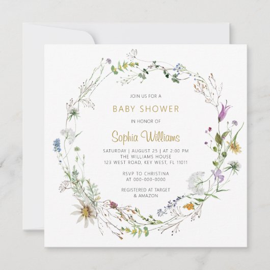 Boho Wildbloemen, Uitnodiging tot Baby shower (Voorkant)