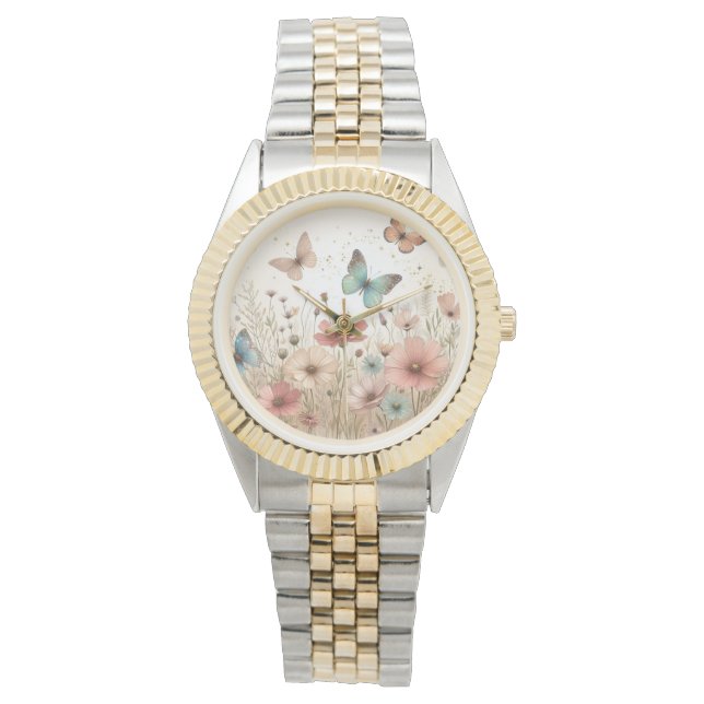 Boho Wildbloemen & vlinders Horloge (Voorkant)