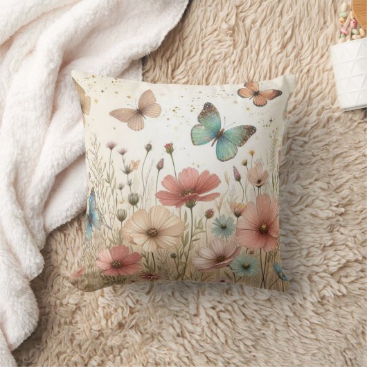 Boho Wildbloemen & vlinders Kussen (Deken)