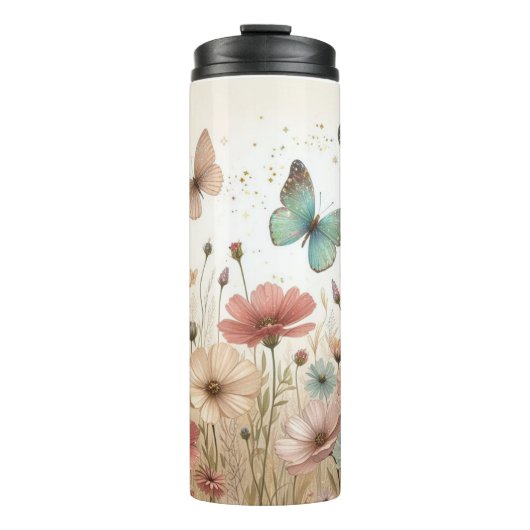 Boho Wildbloemen & vlinders Thermosbeker (Voorkant)