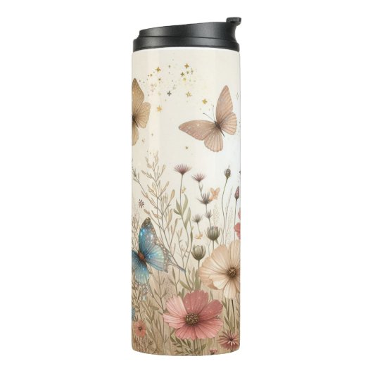 Boho Wildbloemen & vlinders Thermosbeker (Gedraaid links)