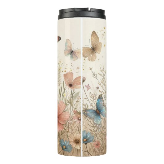 Boho Wildbloemen & vlinders Thermosbeker (Achterkant)