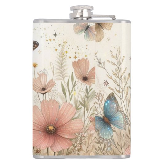 Boho Wildbloemen & vlinders Vinyl Verpakte kolf Heupfles (Achterkant)