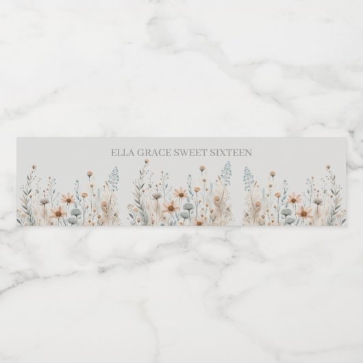 Boho Wildbloemen Waterfles Etiket (Enkel label)