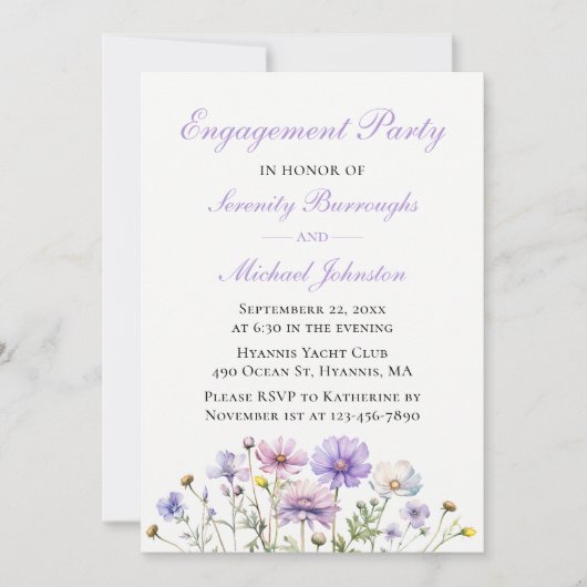 Boho Wildbloemen Waterverf Bloemen Verloving Kaart (Voorkant)