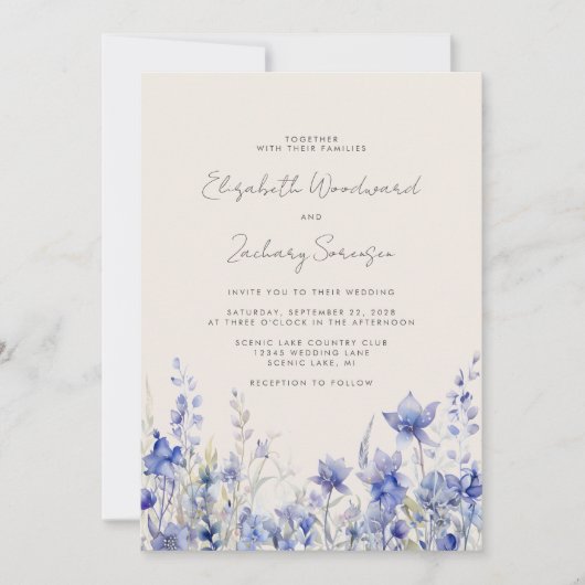 Boho Wildbloemen Waterverf Bluebells Bruiloft Kaart (Voorkant)
