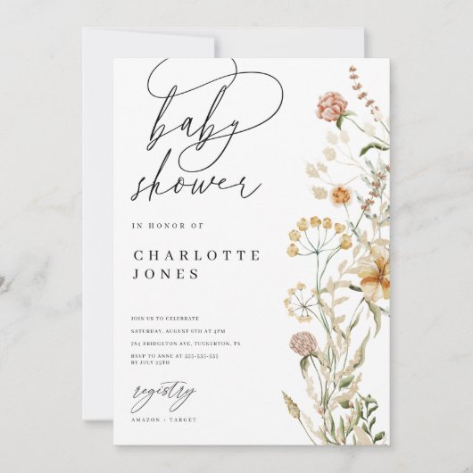 Boho Wildbloemen Waterverf Minimale Baby shower Kaart (Voorkant)