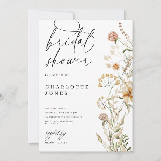 Boho Wildbloemen Waterverf Minimale Vrijgezellenfe Kaart (Voorkant)