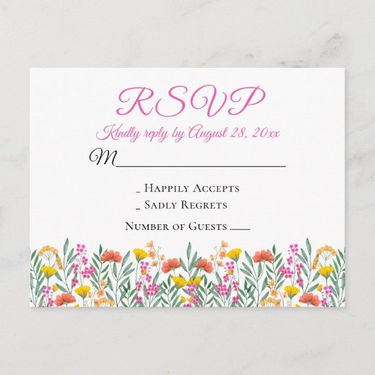 Boho Wildbloemen Zomer Bloemen Bruiloft RSVP Uitnodiging Briefkaart (Voorkant)