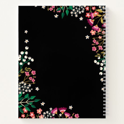 Boho Wildbloemen - Zwart - Naam Notitieboek (Achterkant)