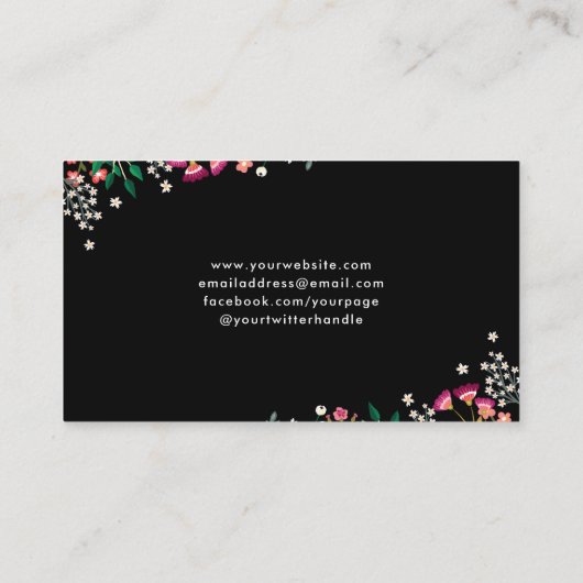 Boho Wildbloemen - Zwart Visitekaartje (Achterkant)