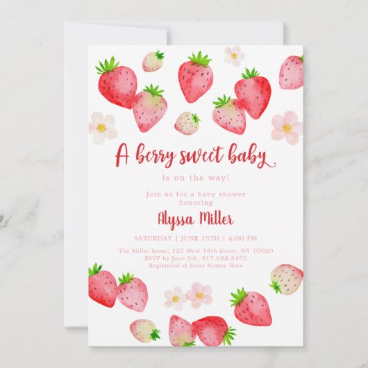 Boho Wilde Aardbeienbessenzoet Baby shower Kaart (Voorkant)