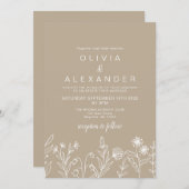 Boho wilde bloem aardeachtig bruiloft kaart (Voorkant / Achterkant)