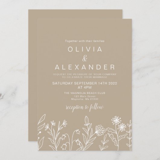 Boho wilde bloem aardeachtig bruiloft kaart (Voorkant / Achterkant)