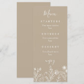 Boho wilde bloem aardse bruine trouw menu (Voorkant / Achterkant)